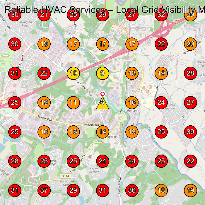 Reliable HVAC Services GeoGrid visibility map for Hvac Contractor in Franklin
